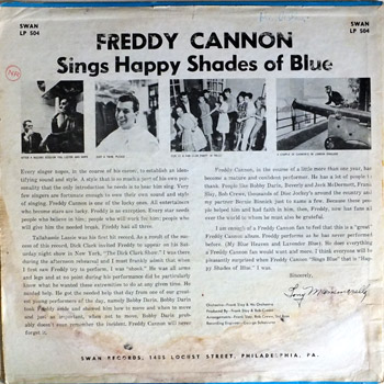 Freddy Cannon - Sings Happy Shades Of Blue LP Back Cover