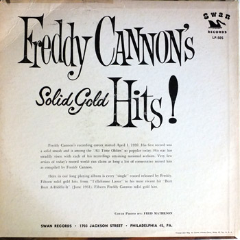 Freddy Cannon - Freddy Cannon's Greatest Hits LP Back Cover