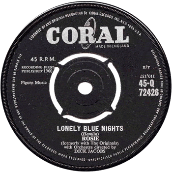 Rosie And The Originals -  Lonely blue Nights UK